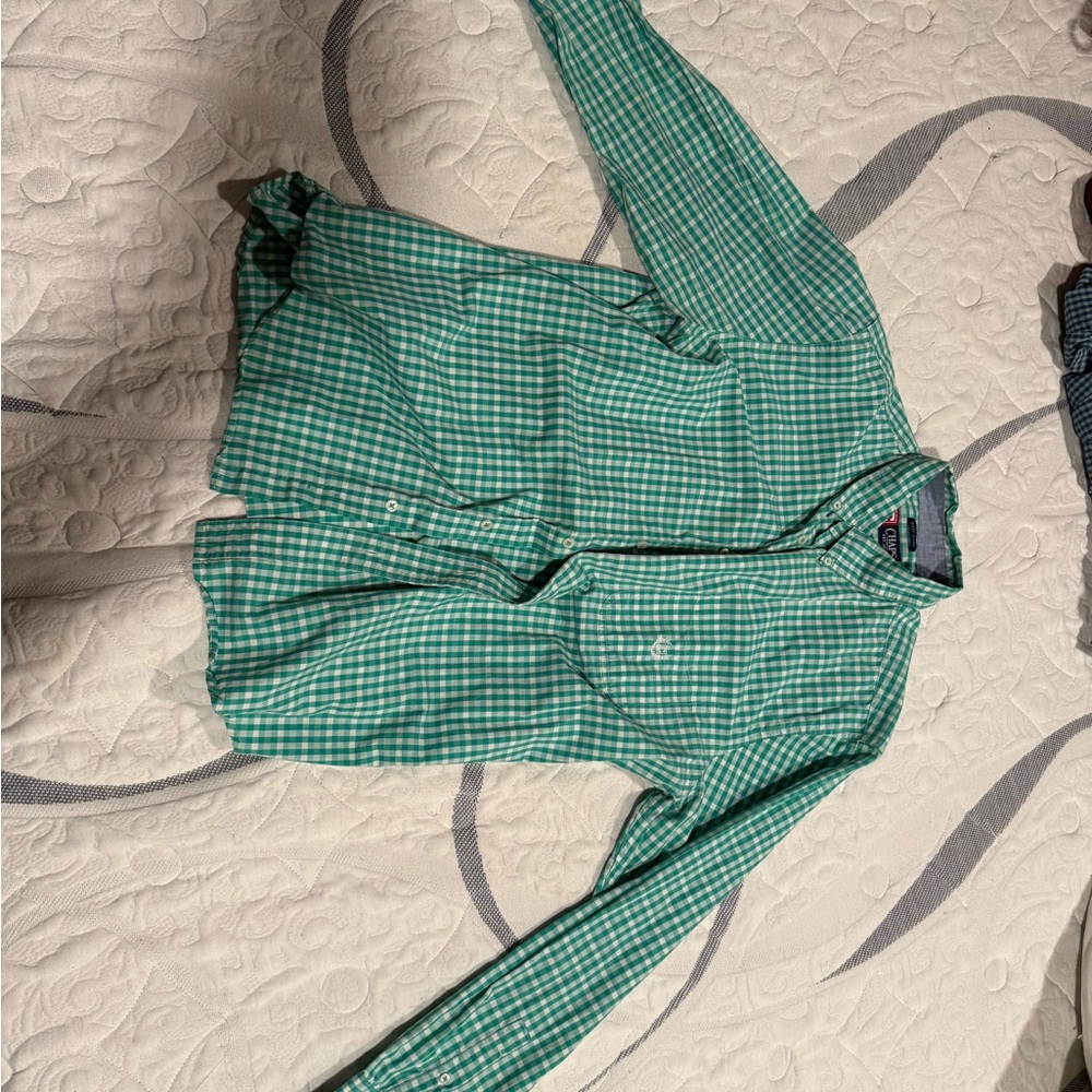 Chaps Teal and White Checkered Shirt